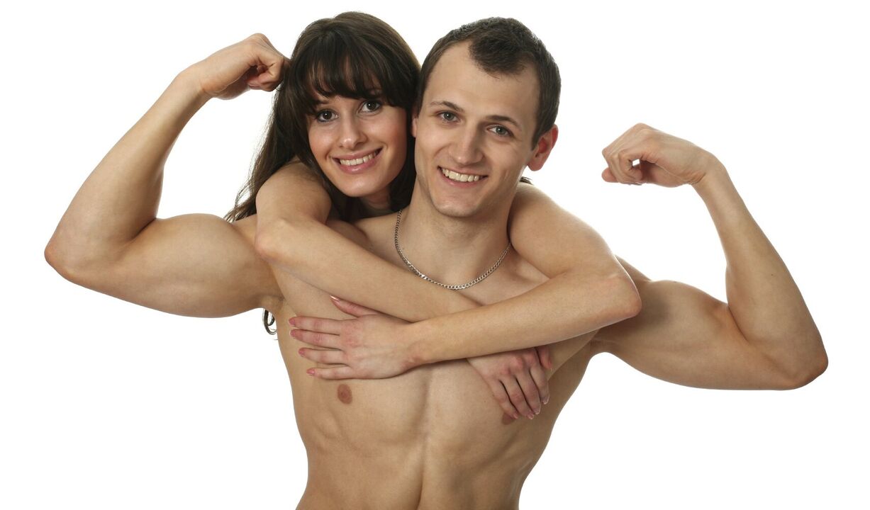 Mujer y hombre con pene agrandado